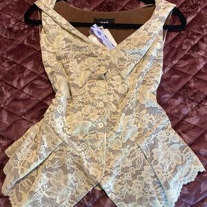 Lace Button-Up Peplum Top